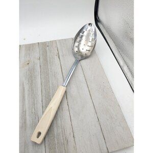 Vintage Ekco Slotted Serving Spoon Almond Handle 12"